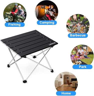 Портативний складаний стіл, алюмінієвий кемпінговий стіл, надлегкий з сумкою, легко переносити, складаний стіл, ідеально підходить для кемпінгу, пікніків, приготування їжі, саду, походів, подорожей (чорний, маленький) чорний маленький