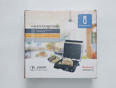 Контактний гриль Panini Grill, Бутербродниця, 2000 Вт, нержавіюча сталь з антипригарним покриттям, 180 градусів відкидний, контроль температури, ОДНОРАЗОВА УПАКОВКА., 30KLU- XXL