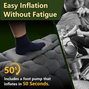 Надлегкий надувний килимок для кемпінгу з насосом для ніг для піших прогулянок на природі, пляжного відпочинку, намету, матраца, спального килимка, килимка для кемпінгу (сірого кольору), 10