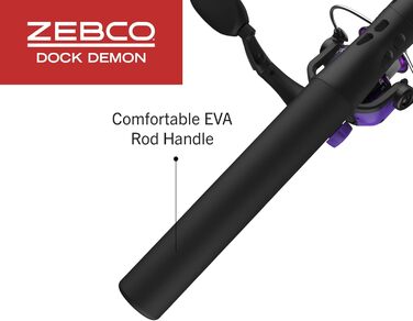 Котушка для спінінгу Zebco Dock Demon або Spincast та вудка, міцне скловолокно 76,2 см, комбінована котушка для спінінгу Quickset Anti-Reverse - фіолетова