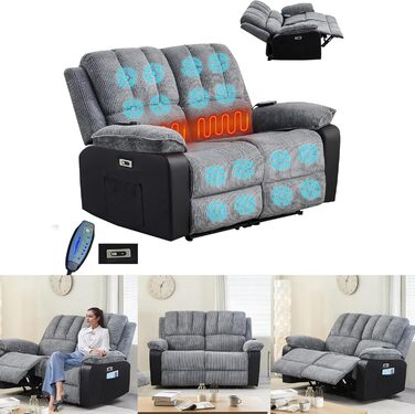 Електричний диван LSLIFE з функцією масажу та підігріву, масажний диван, крісло, лінивий реклайнер для людей похилого віку, ергономічний диван для відпочинку (синій, 2 особи)