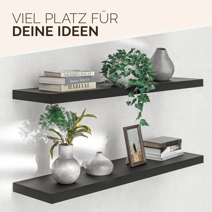 Настінна полиця Casaria, дерев&39яна, чорна, полиця з кронштейном, вантажопідйомність 15 кг, підвісна полиця, кухня, вітальня, коридор, настінна плаваюча полиця, книжкова полиця, плаваюча полиця, матове покриття, 90 см x 90 см, чорний