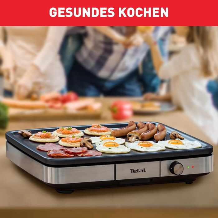 Електричний гриль-планча Tefal Maxi Plancha CB690D, велика антипригарна поверхня Теппаньякі, легке очищення, для використання в приміщенні та на вулиці, з вітрозахистом та лопаткою, 2300 Вт, чорний/сріблястий