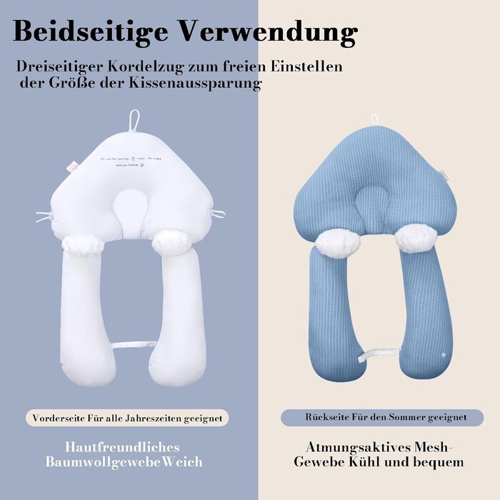 Подушка для плоскої голови, універсальна подушка для сну на боці, подушка для підтримки всього тіла, U-подібна подушка для обіймів, регульована, знімна та пральна для голови, шиї, ніг та всього тіла, різнокольорова