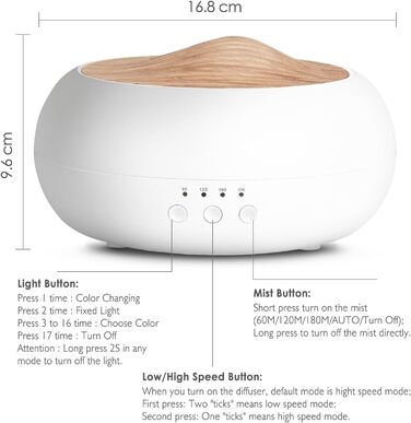 Аромадифузор SALKING, 250 мл ультразвуковий масляний ароматерапевтичний дифузор для ефірних олій, електрична ароматична лампа зволожувача повітря, 7-кольоровий білий дифузор з деревним зерном для домашнього офісу або йоги