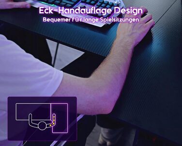 Ігровий стіл ODK зі світлодіодним освітленням та розетками, L-подібний ігровий стіл 100 см з місцем для зберігання, кутовий стіл з підставкою для монітора, комп&39ютерний стіл з вуглецевого волокна, чорний