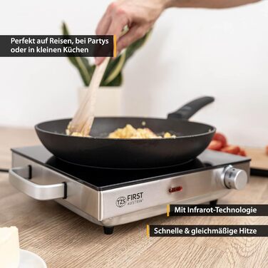 Перша інфрачервона керамічна плита TZS в Австрії ВСІ види горщиків Одинарна конфорка 17,5см Варильна поверхня для переїзду, кемпінгу, будинку для відпочинку - швидке нагрівання та плавне регулювання - один світловий індикатор з чорними ручками