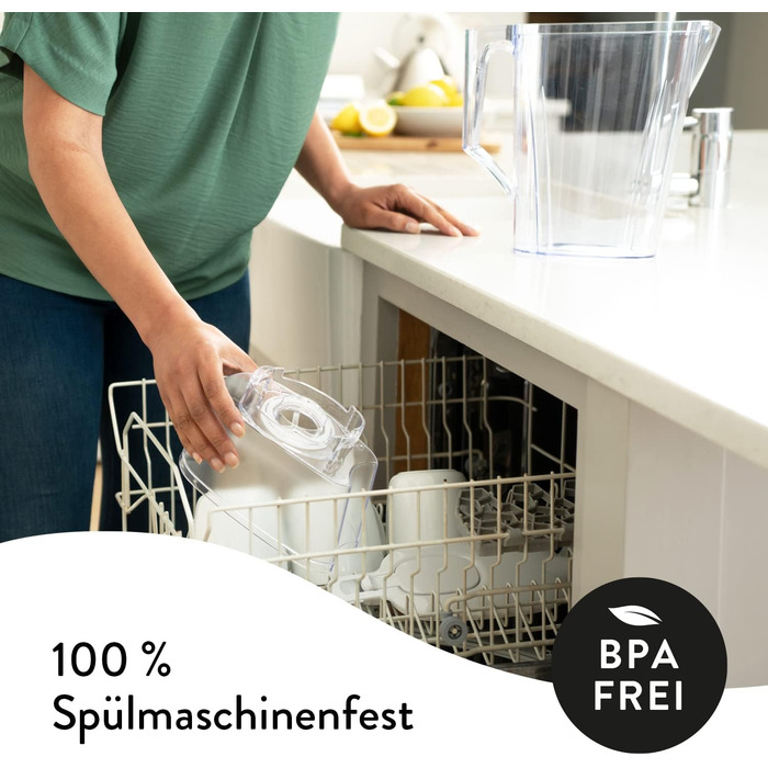 Глечик для фільтра для води Aqua Optima Liscia & 6 картриджів для фільтра для води на 30 днів Evolve, обємом 2,5 л, для зменшення мікропластику, хлору, вапняного нальоту та забруднень, білі