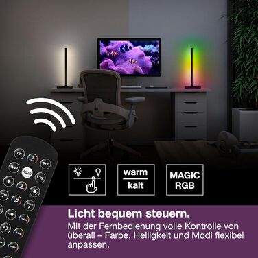 Розумна світлодіодна кутова настільна лампа Osram Smarte LED, 7.5 Вт, Magic RGB (кольори та ефекти), чорна, з пультом керування, IP20, диммер, 40 см