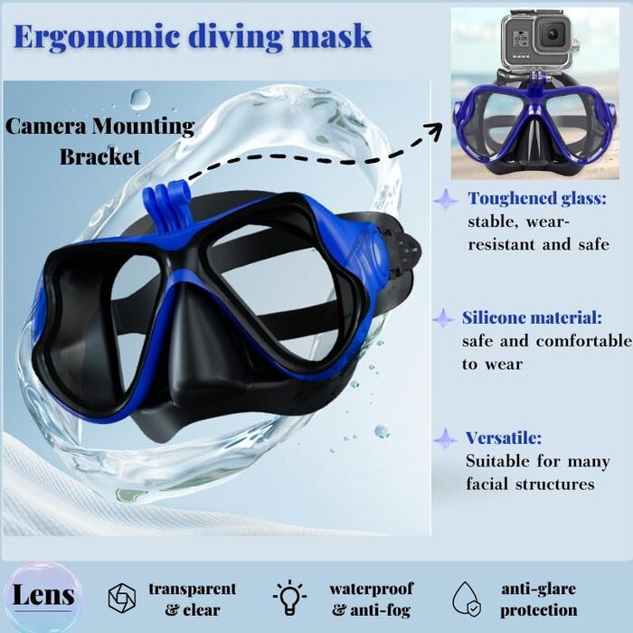 Набір для дорослого з маскою для підводного плавання, комплект для підводного плавання з маскою для дайвінгу та сухим снорклінгом, маска для підводного плавання з кріпленням для камери, маска для підводного плавання із загартованого скла із захистом від з