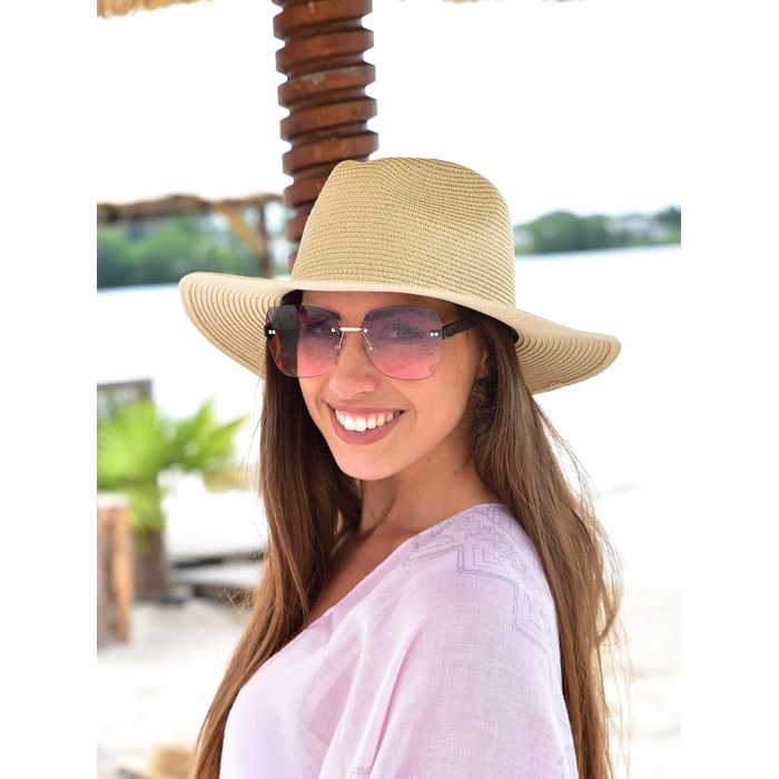 Жіночий панамський капелюх-сонце styleBREAKER з паперової соломи Складаний капелюх-м&39ятник з широкими полями Літній капелюх-федора для пляжу та фестивалів, один розмір, червоний