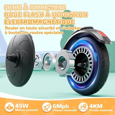 Електросамокат для дітей SISIGAD (610 років), 5,3 дюйма, з кольоровою LED-підсвіткою та 3 рівнями регулювання висоти, макс. швидкість 10 км/год, навантаження до 70 кг