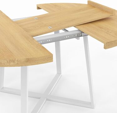 Розкладний круглий обідній стіл Selma для 4-8 осіб, дерево та білий колір, 110-150 см