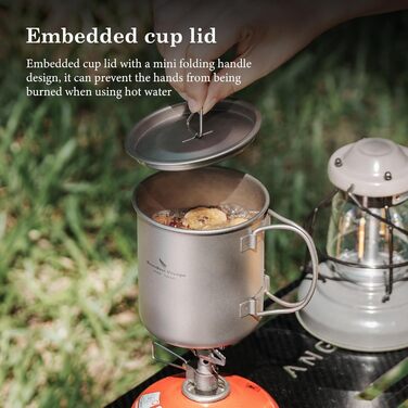 Титанова кемпінгова каструля Boundless Voyage 420 мл з кришкою, складною ручкою, надлегкою титановою чашкою, кавовою чашкою Ti1544B Ti1544b-r