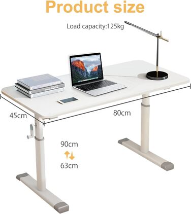 Стіл з регульованою висотою, стіл з ручним регулюванням висоти для роботи сидячи та стоячи, міцний комп&39ютерний стіл для домашнього офісу та навчання, білий, 80x45*63-90 см