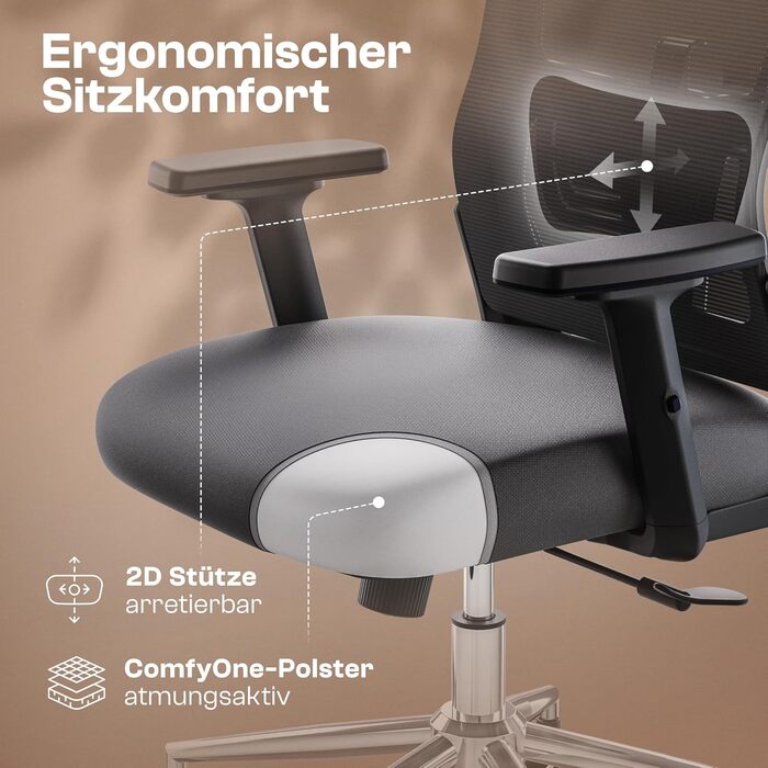 Найкраще ергономічне офісне крісло Galahad ЕКОНОМІЯ ПРОСТОРУ Індивідуально регульоване офісне крісло з 2D підлокітниками - Комп&39ютерне крісло Крісло для домашнього офісу - Вантажопідйомність до 150 кг Galahad (чорний)