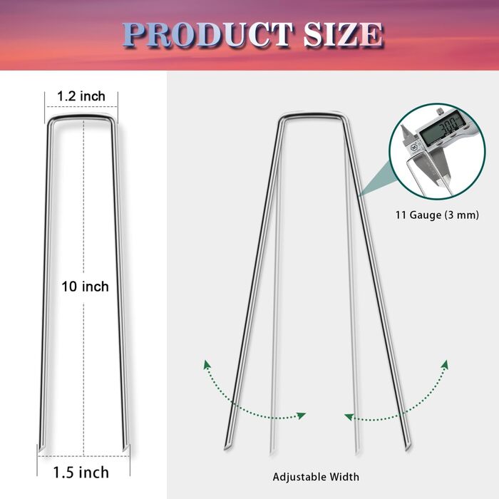 Скоби для ландшафту Gtongoko 10 дюймів 11 калібру, 120 шт., садові кілки, модернізовані кілки для намету, оцинковані штифти SOD, земляні кілки, дворові кілки для бар&39єру від бур&39янів, тканинні кілки для покриття рослин, вуличний декор