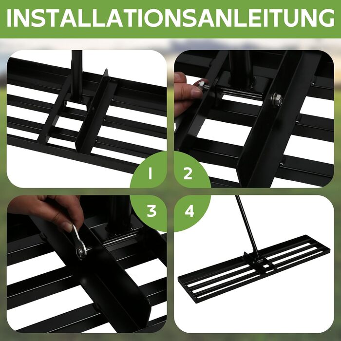 Граблі-рівняч для газону з нержавіючої сталі, з покращеним різьбовим зєднанням для запобігання розхитуванню, з ергономічною регульованою ручкою 2м, для вирівнювання ґрунту, землі, догляду за газоном та ландшафтного дизайну 45x25см