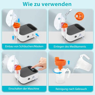 Інгалятор Sentasi для дорослих, світлодіодний цифровий дисплей інгалятор компресор небулайзер дитячий, електричний інгалятор з мундштуком і маскою від кашлю при застуді або астмі в домашніх умовах сірий білий