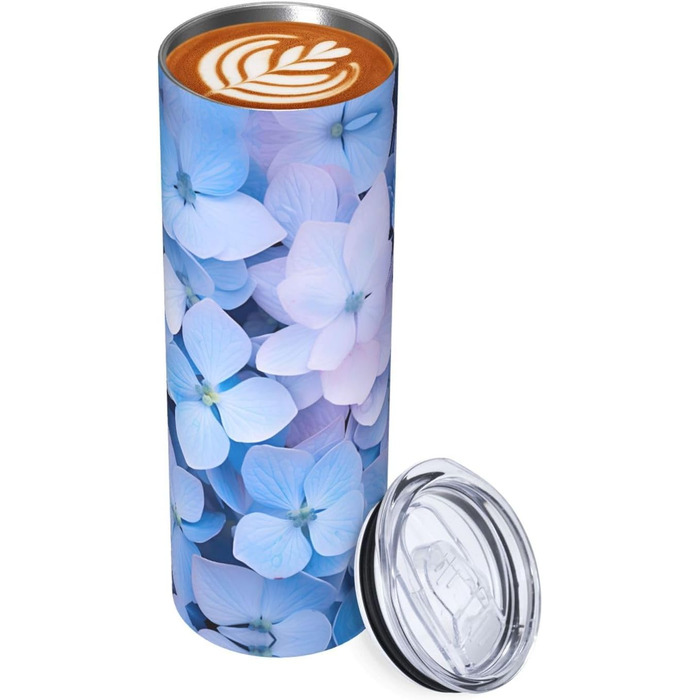 Кухоль з прямою трубочкою, принт гортензії, дорожній кухоль, підходить для кемпінгу, офісу та дому, 590 мл