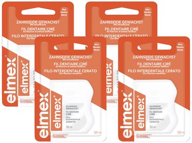 Зубна нитка 50 м вощена зубна стрічка для ретельного очищення зубів нитка з ефектом пухнастості та амінофторидом запобігає карієсу та запаленню ясен (набір 4 шт.) 50.00 м (4 шт. в упаковці)