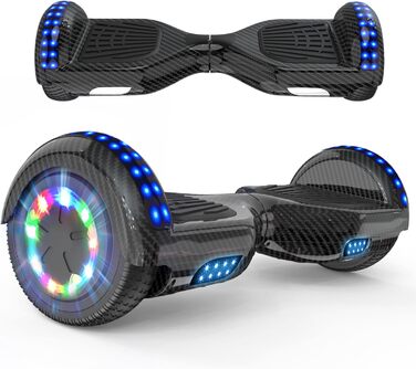 Ховерборди 6,5-дюймові для дітей та підлітків з Bluetooth - світлодіодний з потужним двигуном, подарунок для дітей, чорний колір