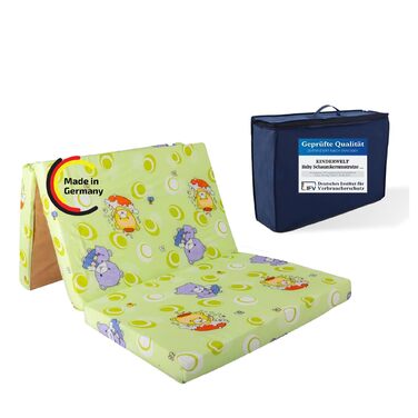 Дорожнє ліжечко Дитяче Дорожній Матрац 120x60 см, Зелений, Складаний Матрац, Пінопластовий Матрац для дітей з високоякісної холодної піни, Зроблено в Німеччині, Зелений 60 x 120 см