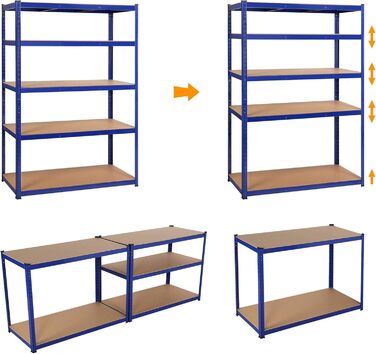 Полиця для зберігання Yaheetech 180 x 120 x 60 см, полиця для підвалу, безболтова полиця, полиця для майстерні, надміцна полиця, металева полиця, гаражна полиця, вантажопідйомність до 875 кг