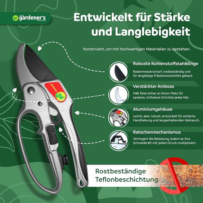 Садовий секатор Друг Садівника - Легкий секатор для обрізки троянд та рослин, ідеальний для людей зі слабкими руками - для стебел, кущів, живоплотів та тонких гілок - легкий у використанні.