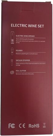 Електричний набір відкривачів для винних пляшок, акумуляторний електричний штопор, автоматичний відкривач для вина Відкривачка для пляшок з різаком для фольги, вакуумна пробка та наливник вина для сімей, вечірок (чорний) автоматичний 4-в-1 чорний