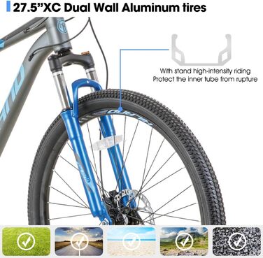 Гірський алюмінієвий велосипед Hiland, 21 передача, гідравлічні дискові гальма, амортизаційна вилка з блокуванням, колеса 27,5 дюймів, велосипед для чоловіків, дорослих та жінок, сіро-синій