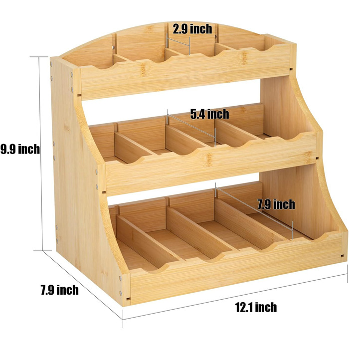 Органайзер для чайних пакетиків NUTUNI з бамбука, дерев'яна коробка для чаю з 12 відділеннями для зберігання, 3-рівневі, дуже великий для зберігання чайних пакетиків (самостійна збірка)
