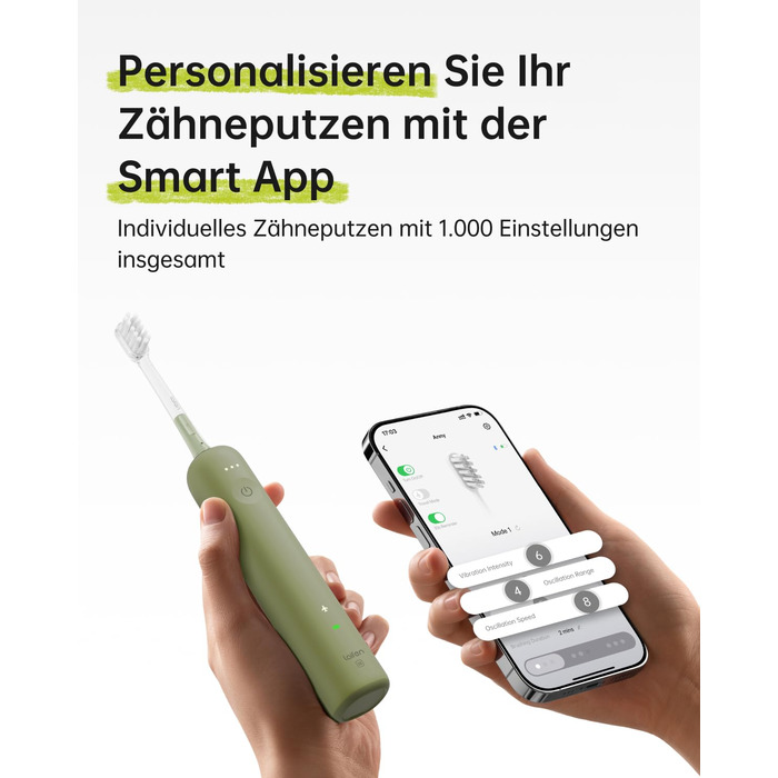 Електрична звукова зубна щітка з осциляціями та вібрацією для дорослих з додатком, 2 насадки (Зелена), (в упаковці)
