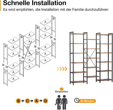 Книжкова полиця Coleshome з 17 полицями, металевий каркас, 6 ярусів, промисловий дизайн, стелаж-перегородка з місцем для зберігання, 22 x 125,6 x 177,2 см, окремостояча полиця для офісу, вітальні, спальні, кухні, коричнева, 6 ярусів
