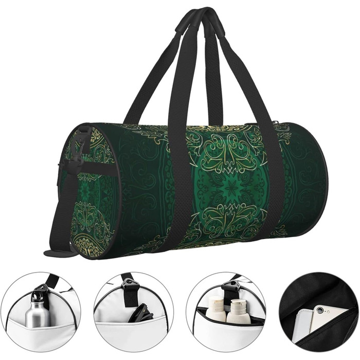 Дорожня сумка Париж, кругла, великої місткості, легка та міцна, ідеальний подарунок для подорожей, відпустки, ділових поїздок та іншого, стиль Мандала, квітковий орнамент, вінтажний завиток, універсальний розмір