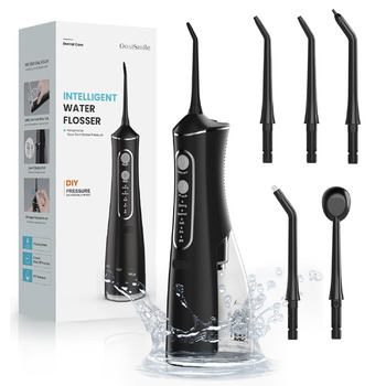 Бездротовий Електричний Іригатор для Порожнини Рота, Переможець Тестів 2026, 4 Режими Налаштування Тиску та 5 Насадок з Обертанням на 360 для Щоденного Глибокого Очищення, 300 мл, Водонепроникний IPX7 для Подорожей та Дому, Чорний