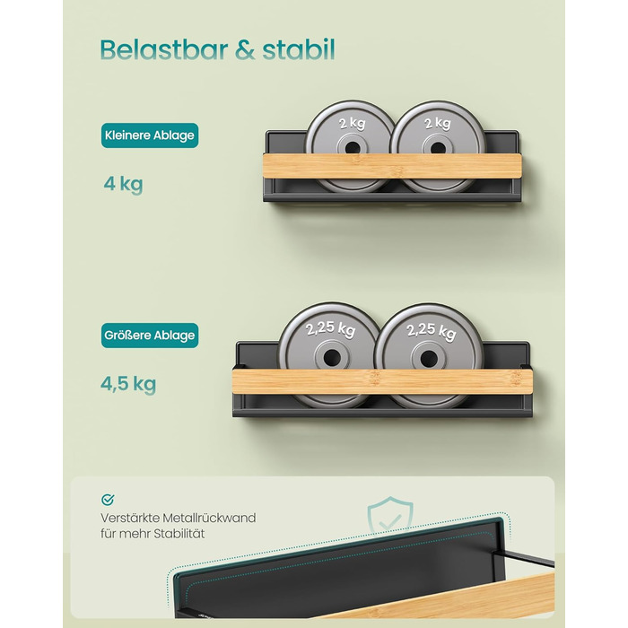 Магнітна полиця для спецій SONGMICS, набір з 4 шт. , 2 великі та 2 малі полиці, органайзер для спецій без свердління, магнітна полиця, для кухні, холодильника, мікрохвильової печі, пральної машини, чорно-натуральний бежевий KCS062BH01 чорно-натуральний бе