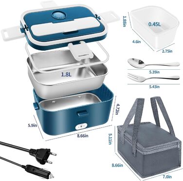 Електричний ланч-бокс 120 Вт 3-в-1 12 В/24 В/220 В Електричний ланч-бокс з підігрівом 1,8 л Портативний знімний ланч-бокс з вставкою та сумкою з нержавіючої сталі