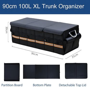 Органайзер для багажника XXL, складаний 90 см, велика автомобільна сумка для зберігання речей з посиленими алюмінієвими ручками, нековзним дном та численними кишенями ідеально підходить для автомобілів, позашляховиків та пікапів