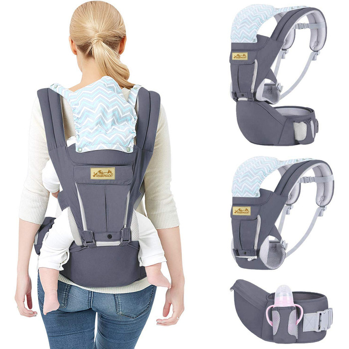 Ергономічна люлька-переноска Viedouce із сидінням на стегнах/чиста бавовна, легка та дихаюча/багатопозиційна спинна, черевна, регу