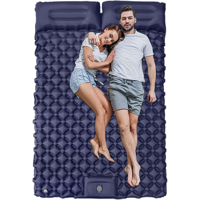 Килимок для кемпінгу, надувний матрац з подушкою, надувний килимок для сну, 180 x 120 x 5 см, ідеально підходить для піших прогулянок, подорожей на природі, кемпінгу на автомобілі, трекінгу та пригод у дикій природі, темно-синій