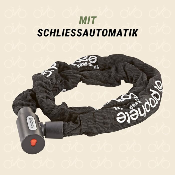 Замок велосипедний Prophete, ланцюговий з автоматичним замиканням, захист від втрати ключа, довжина 120 см, колір чорний