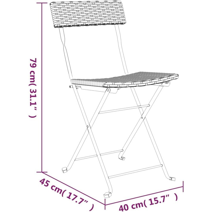 Стільці для бістро 2 шт., Стілець бістро зі складним сталевим каркасом, Складаний стілець для садового патіо, Крісло для саду Крісло для патіо, Коричнева полі ротангова сталь