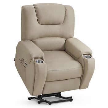 Електричне крісло-реклайнер для телевізора з підйомником, масажем та підігрівом, крісло-реклайнер з функцією нахилу на 145, подушка сидіння з піни 35D, приховані підставки для чашок 7252 (мікрофібра, бежево-коричневий) Бежево-коричнева мікрофібра