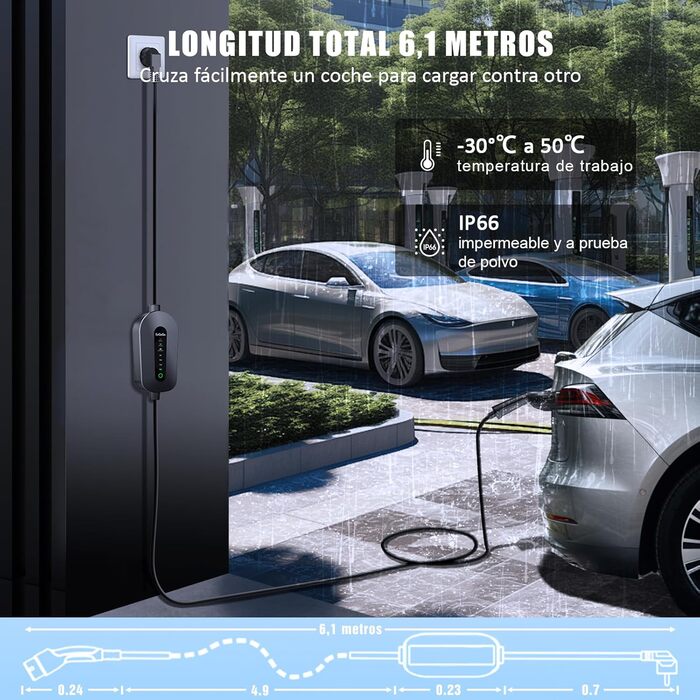 Зарядний кабель EzGoGo Type 2 Schuko 3,68 кВт 1-фазний / 6,1 м / 6-16А, портативна сумка тримач тканина з мікрофібри ремінець для