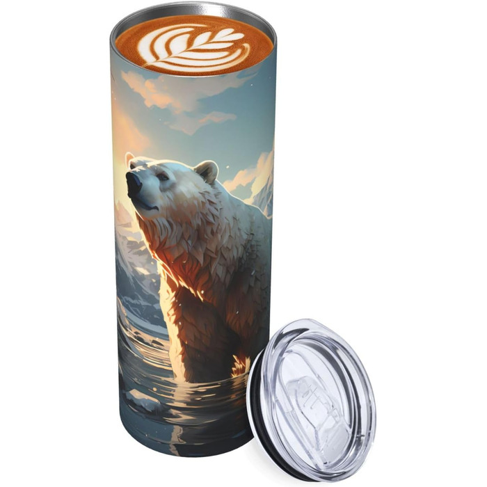 Кухоль з прямою трубочкою, дизайн білий ведмідь взимку, дорожній кухоль з принтом, підходить для кемпінгу, офісу та дому, 590 мл