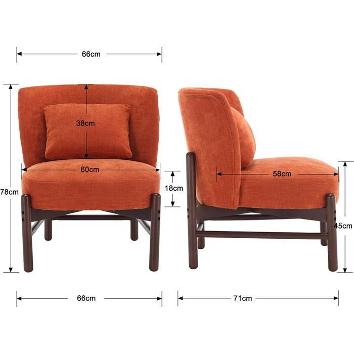 М&39яке крісло Chairus з шенілу, крісло для вітальні, без підлокітників, одномісне крісло з дерев&39яними ніжками, м&39яке крісло для спальні (помаранчеве)