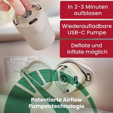 Надувний матрац для 2 осіб - Самонадувальний надувний матрац Преміальне гостьове ліжко без шнура живлення - вбудований насос USB-C - Надувне ліжко - Виберіть свій розмір зараз Бежевий двоспальний