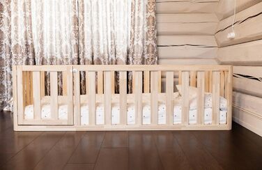 Ліжко Монтессорі, підлогове ліжко з дверцятами, ліжко з захисними поручнями, дитяче ліжко, дерев&39яне ліжко з каркасом для хлопчиків та дівчаток, манеж, ігровий майданчик, 160x90 см, натуральне дерево 160x90 см натуральне дерево - отвір для ліжка ліворуч