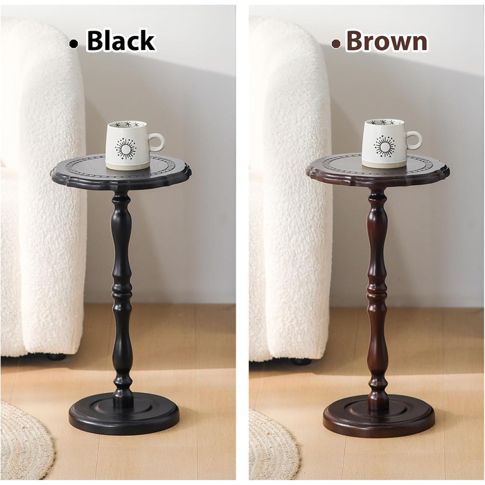 Круглий приставний столик, маленький столик для напоїв для невеликих приміщень, масив дерева, сучасний приставний столик, акцентна тумба для спалень, віталень, куточків та офісів, коричневий